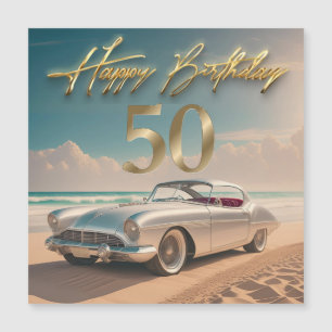 Carte Magnétique Voiture de sport vintage sur une plage tropicale J