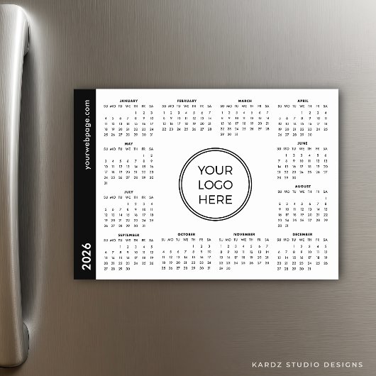 Carte Magnétique Votre logo Ici 2026 blanc Calendrier magnétique