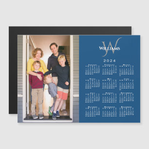 Carte Magnétique Votre Photo 2024 Calendrier Monogramme Nom Blue Ma