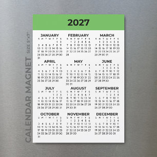 Carte Magnétique Vue annuelle 2027 Calendrier magnétique vert frais