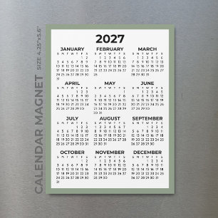 Carte Magnétique Vue annuelle 2027 Calendrier magnétique Vert Sauge