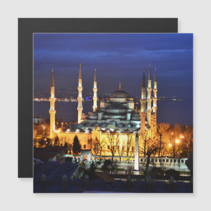 Carte Magnétique Vue nocturne de la Mosquée Bleue d'Istanbul Turqui