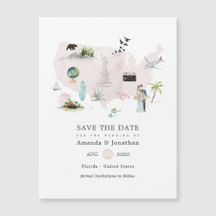 Carte Magnétique Watercolor Florida USA Destination Wedding