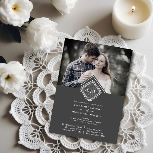 Carte Magnétique Wedding Initials Ornamental Lace Sophisticated