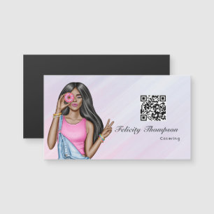 Carte Magnétique Whimsical Donut Lady Food Catering QR Code
