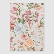 White Cats Pink Roses Floral Flat Thank You Card