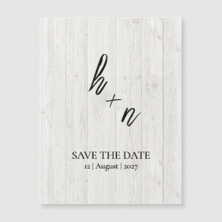 Carte Magnétique White Wood Save the Date Minimalistic Initials