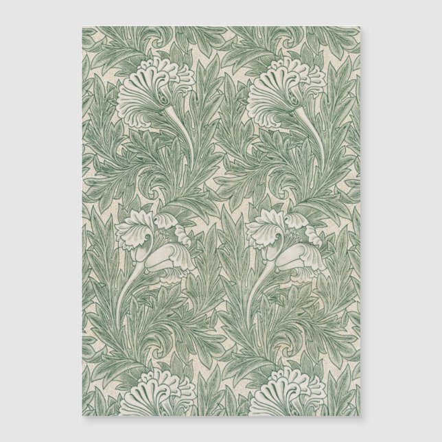 Carte Magnétique William Morris Vert Sauge Motif Tulipe : Vintage (Devant)