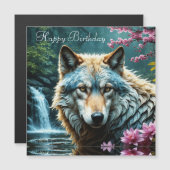 Carte Magnétique Wolf debout dans la rivière avec des fleurs Annive (Devant / Derrière)