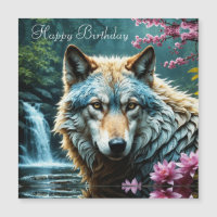 Wolf debout dans la rivière avec des fleurs Annive
