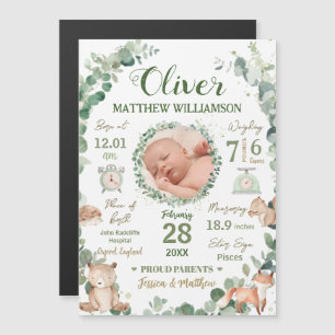 Carte Magnétique Woodland Animals Baby Birth Statistiques Annonce