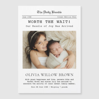 Carte Magnétique Worth the Wait, Newspaper Newborn Magnetic Card
