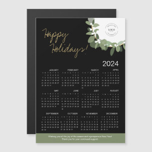 Carte Magnétique Wreath Gold moderne noir Votre logo 2024 Calendrie