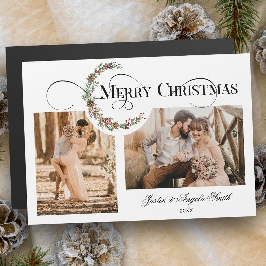 Carte Magnétique Wreath & Joyeux Noël Typographie multi-photo