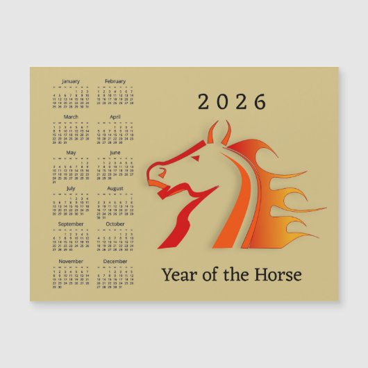 Carte Magnétique Year of the Horse 2026 Calendar Magnetic Card (Devant)