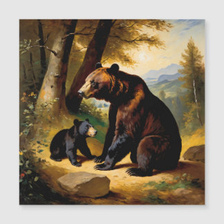 Carte Magnétique Young Bear and Mother : 19th Century Wildlife