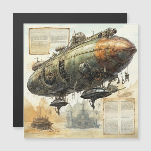 Carte Magnétique Zeppelin Steampunk vintage (8) (Devant / Derrière)