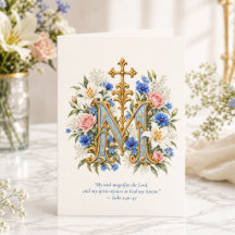 Magnificat Vierge Marie Bleu Floral Catholique