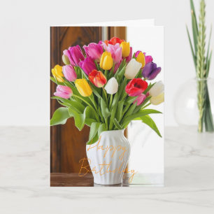 Carte Magnifique Bouquet Fleur de Tulipe Rose Hiver Ann