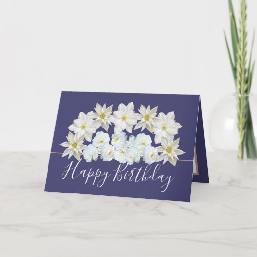 Carte Magnifique Chic Floral Bouquet Blanc Fleur Anniver (Devant)