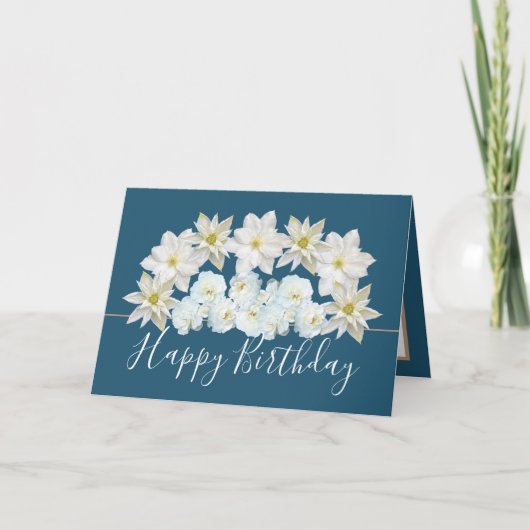 Carte Magnifique Chic Floral Bouquet Blanc Fleur Anniver (Devant)