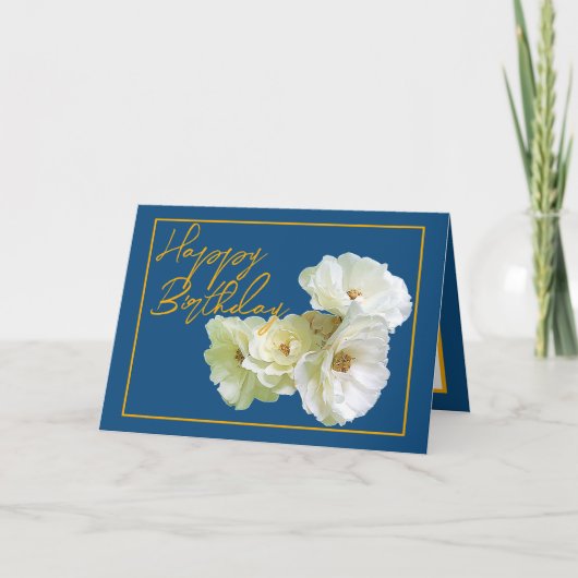 Carte Magnifique Chic Rose Blanc Bouquet Floral Annivers (Devant)