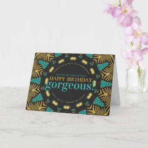 Carte magnifique d'anniversaire Tribal Or Sarcelle