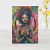 Carte Magnifique femme de prière colorée (Fleur jaune)