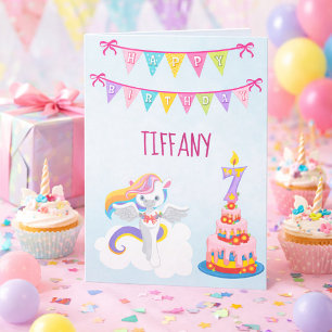 Carte Magnifique Licorne 7ème Anniversaire Bleu