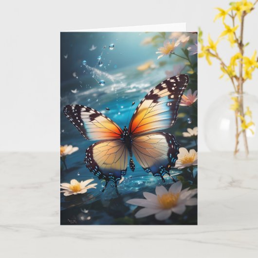 Carte Magnifique papillon et fleurs blanches Vide d'eau (Fleur jaune)