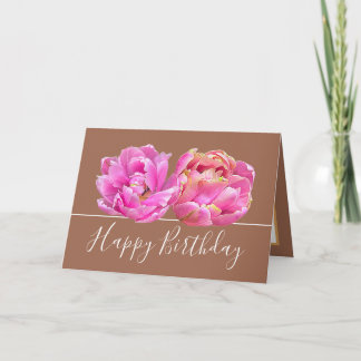 Carte Magnifique Tulipe rose Joli Bouquet floral Anniver