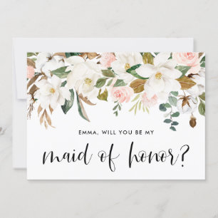 Carte Magnolia en aquarelle Guirlande en coton Demoisell