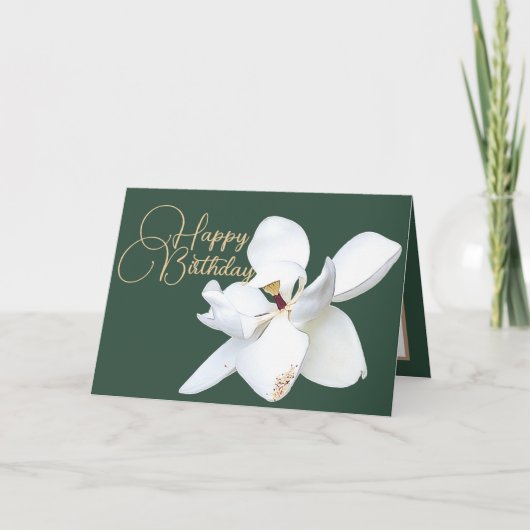 Carte Magnolia Fleur Blanche Florale Élégante Anniversai (Devant)