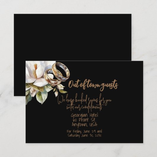 Carte Magnolia Mariage Rings Gold Black Mariages invités (Devant / Derrière)