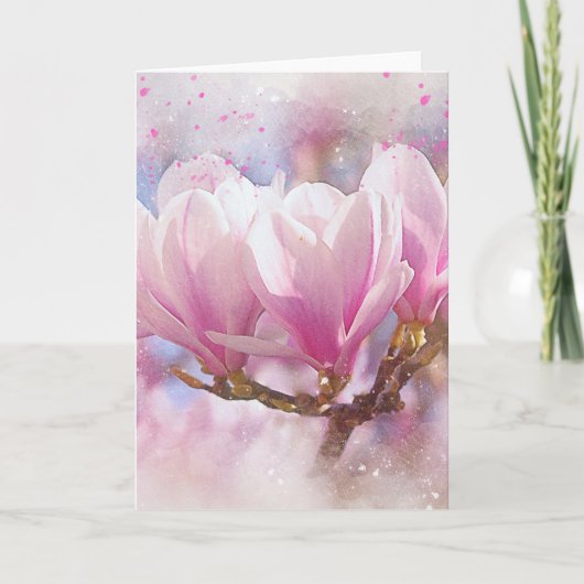 Carte Magnolia rose-pourpre en floraison - Fleur de prin (Devant)