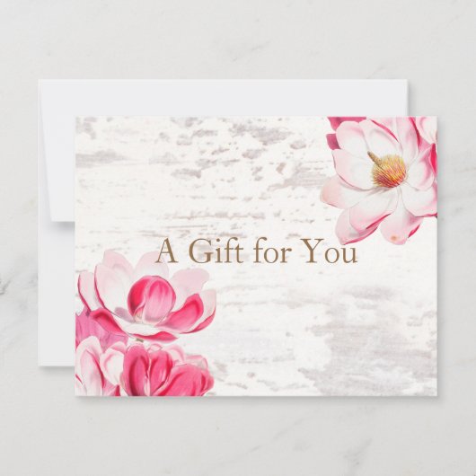 Carte Magnolia rose Rustique Patiné Bois (Devant)