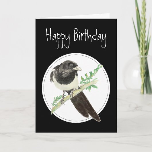 Carte Magpie d'anniversaire, Aquarelle collection d'oise (Devant)