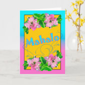 Carte Mahalo Merci en Hawaiian avec Bougainvillea (Fleur jaune)