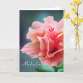 Carte Mahalo Merci Hawaï - Hibiscus rose Gros plan (Fleur jaune)