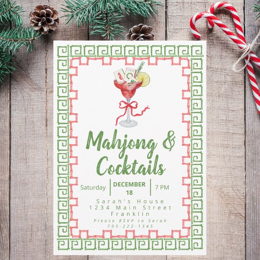 Carte Mahjong & Cocktails Christmas Party Aquarelle