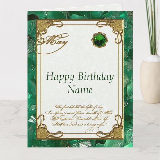Carte Mai Emerald Birthstone Birthday 8.5x11 (Devant)