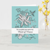 Carte Maid of Honor Merci avec Fleurs sur Turquoise (Fleur jaune)
