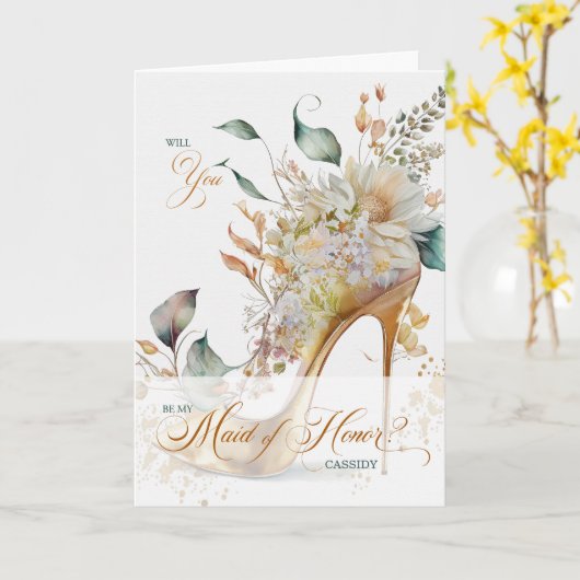 Carte Maid of Honor Request Botanical Wedding Shoe (Fleur jaune)