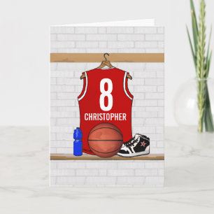 Carte Maillot de basketball rouge et blanc personnalisé