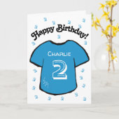 Carte maillot de football bleu pour le 2e anniversaire d (Fleur jaune)