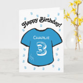 Carte maillot de football bleu pour le 3e anniversaire d (Fleur jaune)
