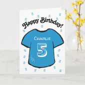 Carte maillot de football bleu pour le 5e anniversaire d (Fleur jaune)