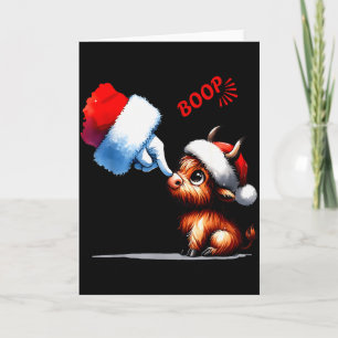 Carte Main Boop Noël Vache des Highlands Santa Agriculte