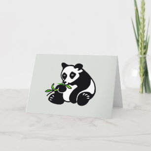 Carte Main dessinée - Ours PANDA - Faune - Nature - Vert