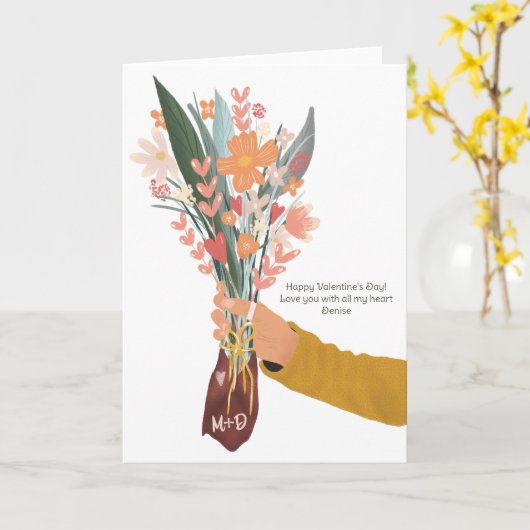 Carte Main tenant un bouquet floral de la Saint-Valentin (Fleur jaune)